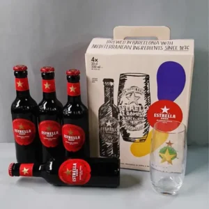 Estuche Cerveza E.Damm Vaso + 4 Botellas